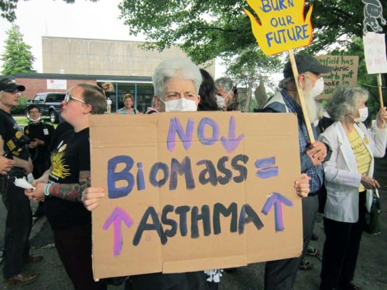 Residents protesting the Springfield biomass plant.